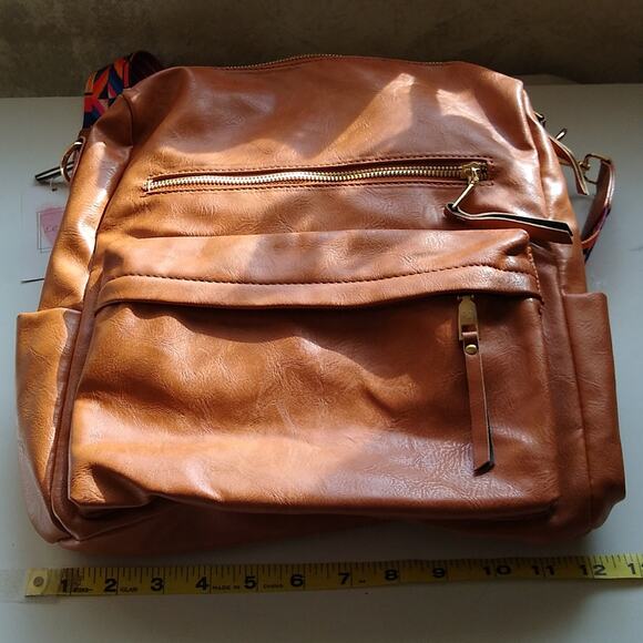 Leza Chic faux leather backpack. Vegan Aztec band . NEW